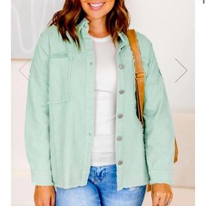 Mint Frayed Edge Corduroy Shacket (Pink Lily)